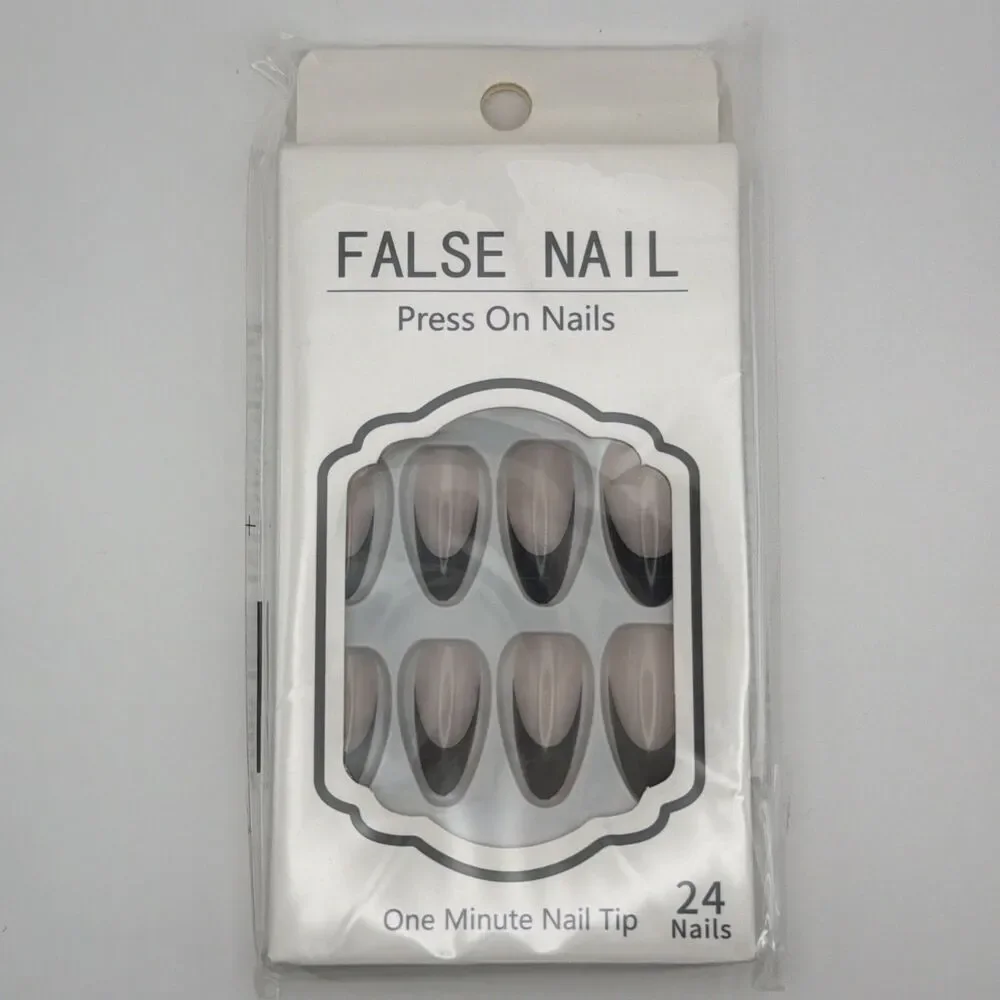 3 Sets 72 Press On Nails French Tip Almond Black Colorful Fake Nails Manicure